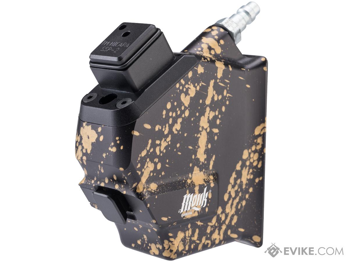 Monk Customs CNC HPA to M4 Magazine Angled M-Adapter for HI-CAPA Gas Blowback Airsoft Pistols (Color: Black-Gold Splatter)