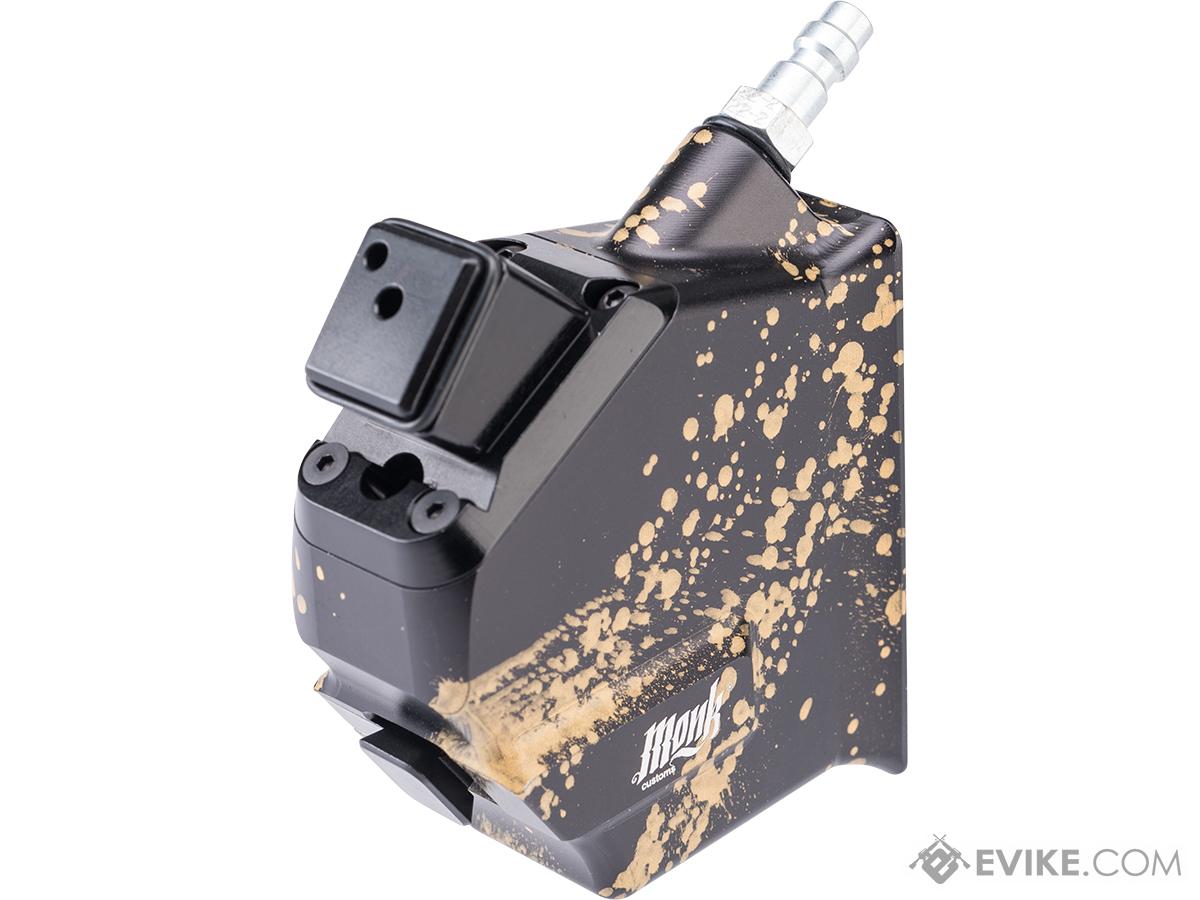 Monk Customs CNC HPA to M4 Magazine Angled M-Adapter for AAP-01 Gas Blowback Airsoft Pistols (Color: Black-Gold Splatter)