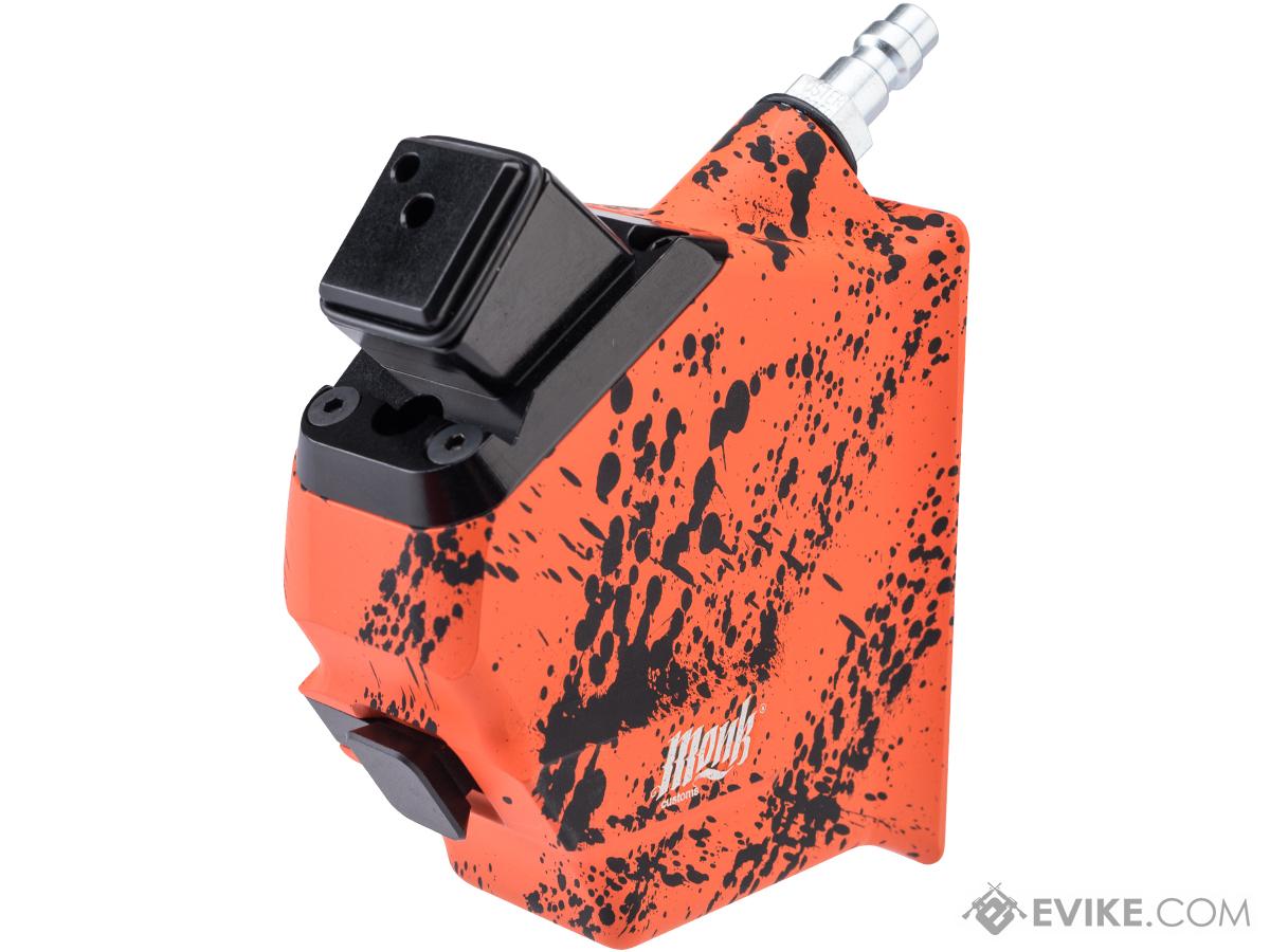 Monk Customs CNC HPA to M4 Magazine Angled M-Adapter for GLOCK Gas Blowback Airsoft Pistols (Color: Orange-Black Splatter)