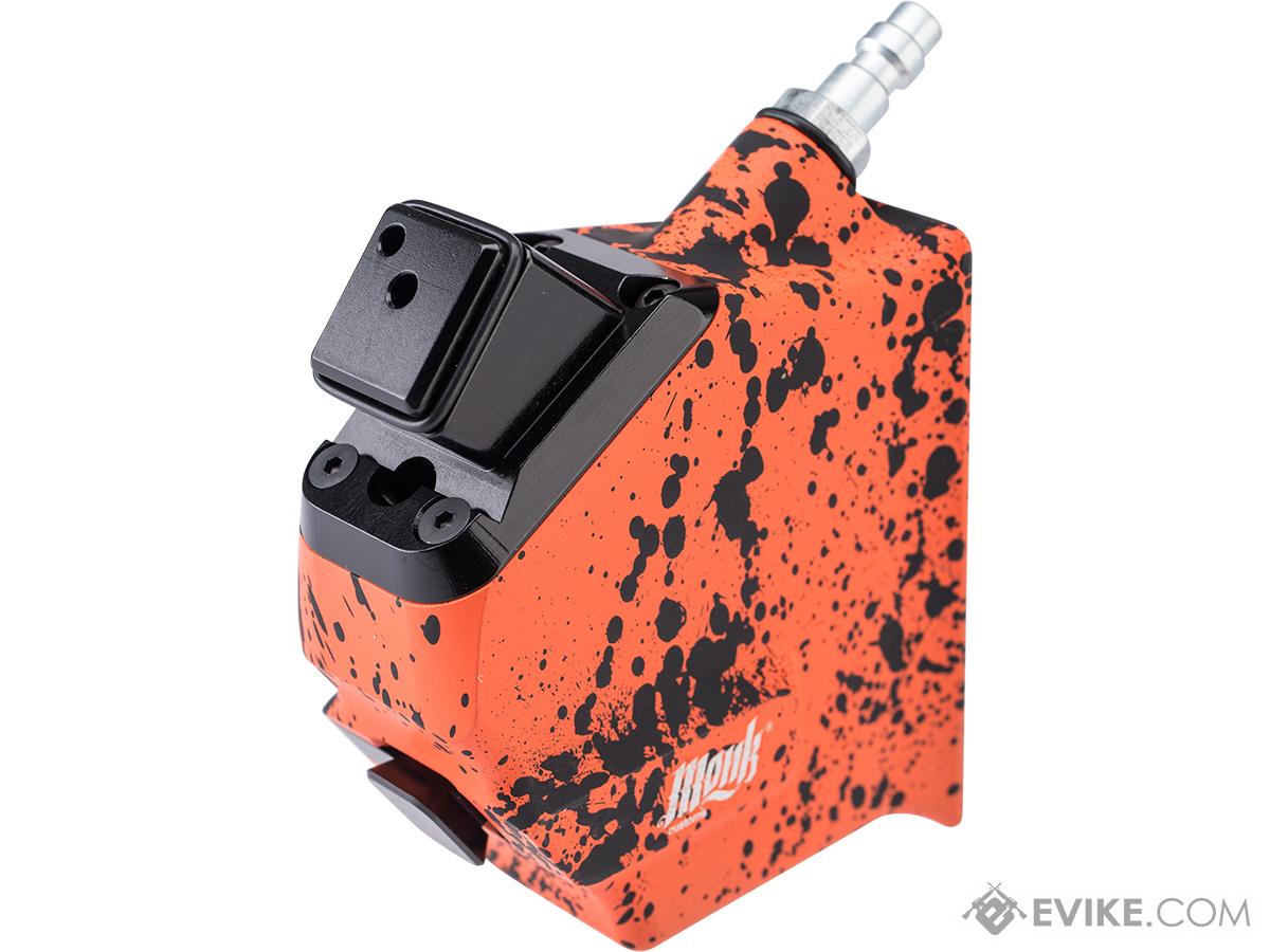 Monk Customs CNC HPA to M4 Magazine Angled M-Adapter for AAP-01 Gas Blowback Airsoft Pistols (Color: Orange-Black Splatter)