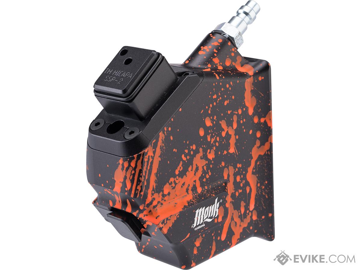 Monk Customs CNC HPA to M4 Magazine Angled M-Adapter for HI-CAPA Gas Blowback Airsoft Pistols (Color: Black-Orange Splatter)