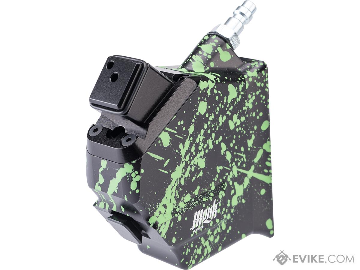 Monk Customs CNC HPA to M4 Magazine Angled M-Adapter for AAP-01 Gas Blowback Airsoft Pistols (Color: Black + Green Splatter)