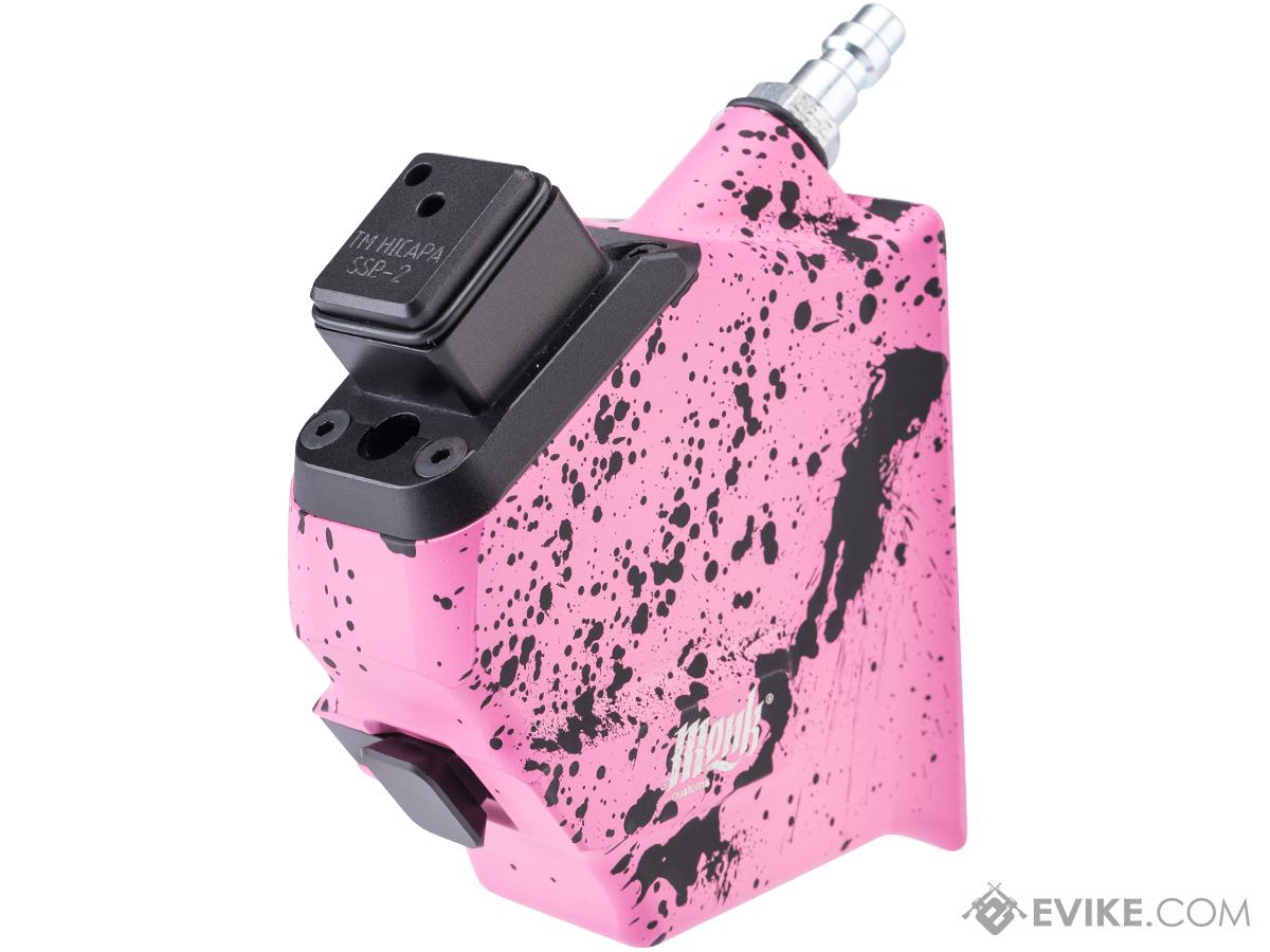 Monk Customs CNC HPA to M4 Magazine Angled M-Adapter for HI-CAPA Gas Blowback Airsoft Pistols (Color: Pink-Black Splatter)