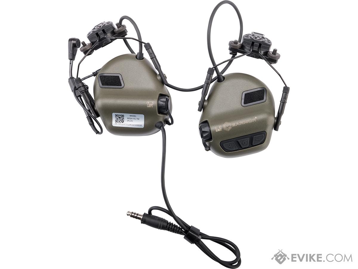 Earmor M32H PLUS Tactical Communication Headset w/ Team Wendy Helmet Rail Adapters (Color: Foliage Green)