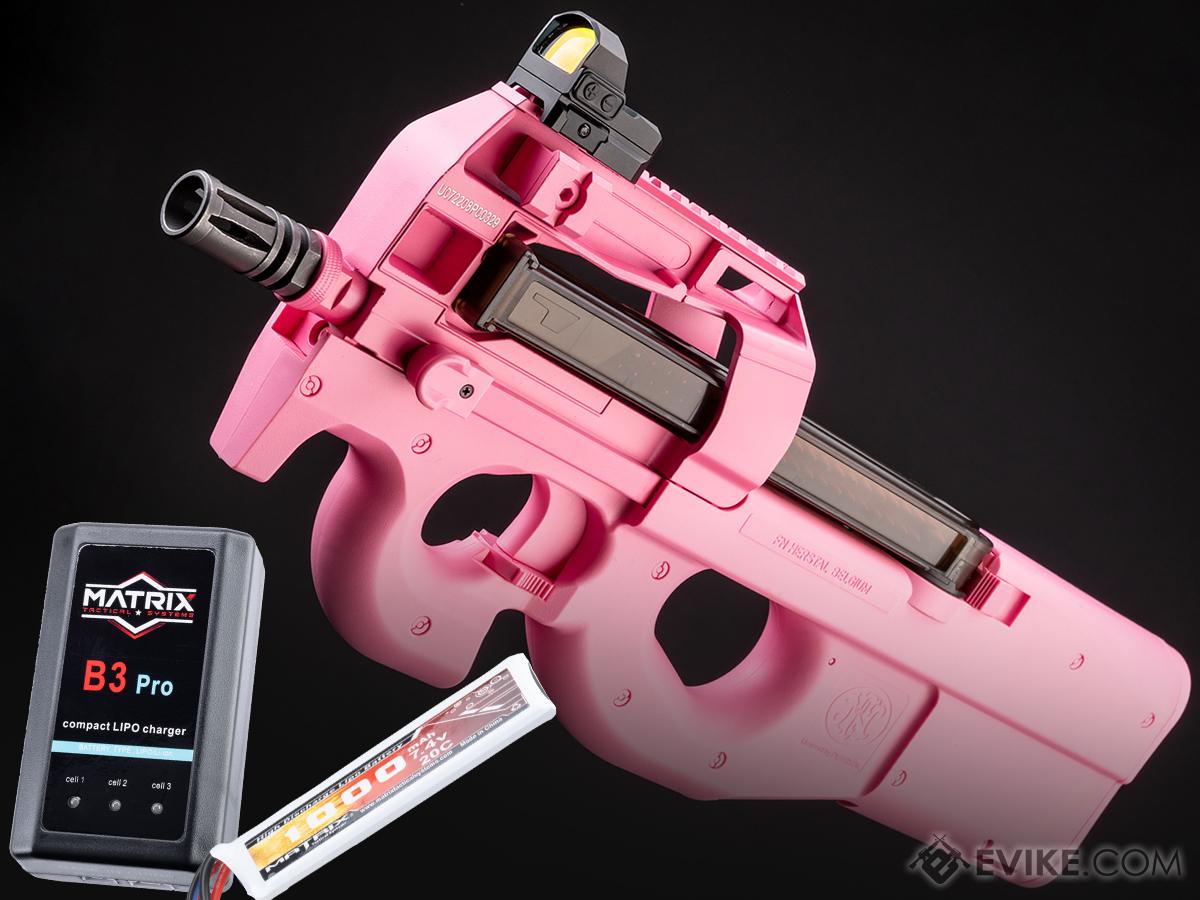 FN Herstal Licensed P90 Full Size Metal Gearbox Airsoft AEG (Color: Pink / Add 7.4v LiPo Battery + BMS Charger + LiPo Safe)