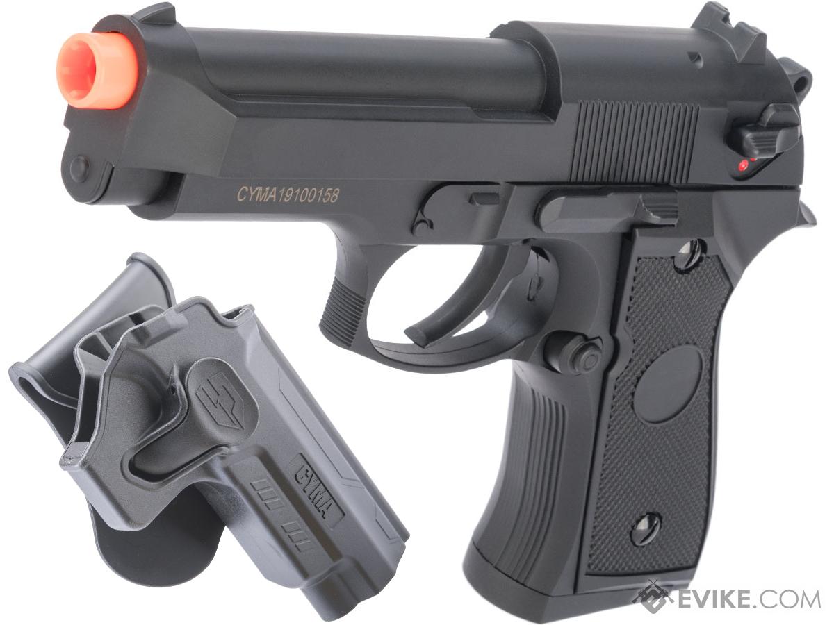 CYMA AEP Full Auto Select Fire M9 Airsoft AEP Pistol w/ Metal Gearbox & MOSFET (Color: Black / Add Holster)