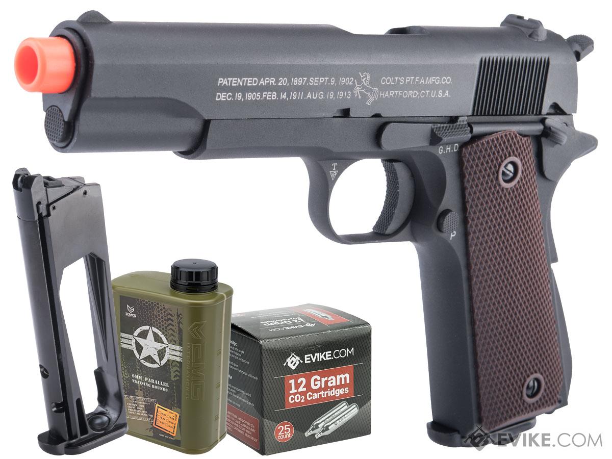 Cybergun Colt Licensed 1911 Airsoft Gas Blowback Pistol (Color: Black / Government / CO2 / Essentials Pack)