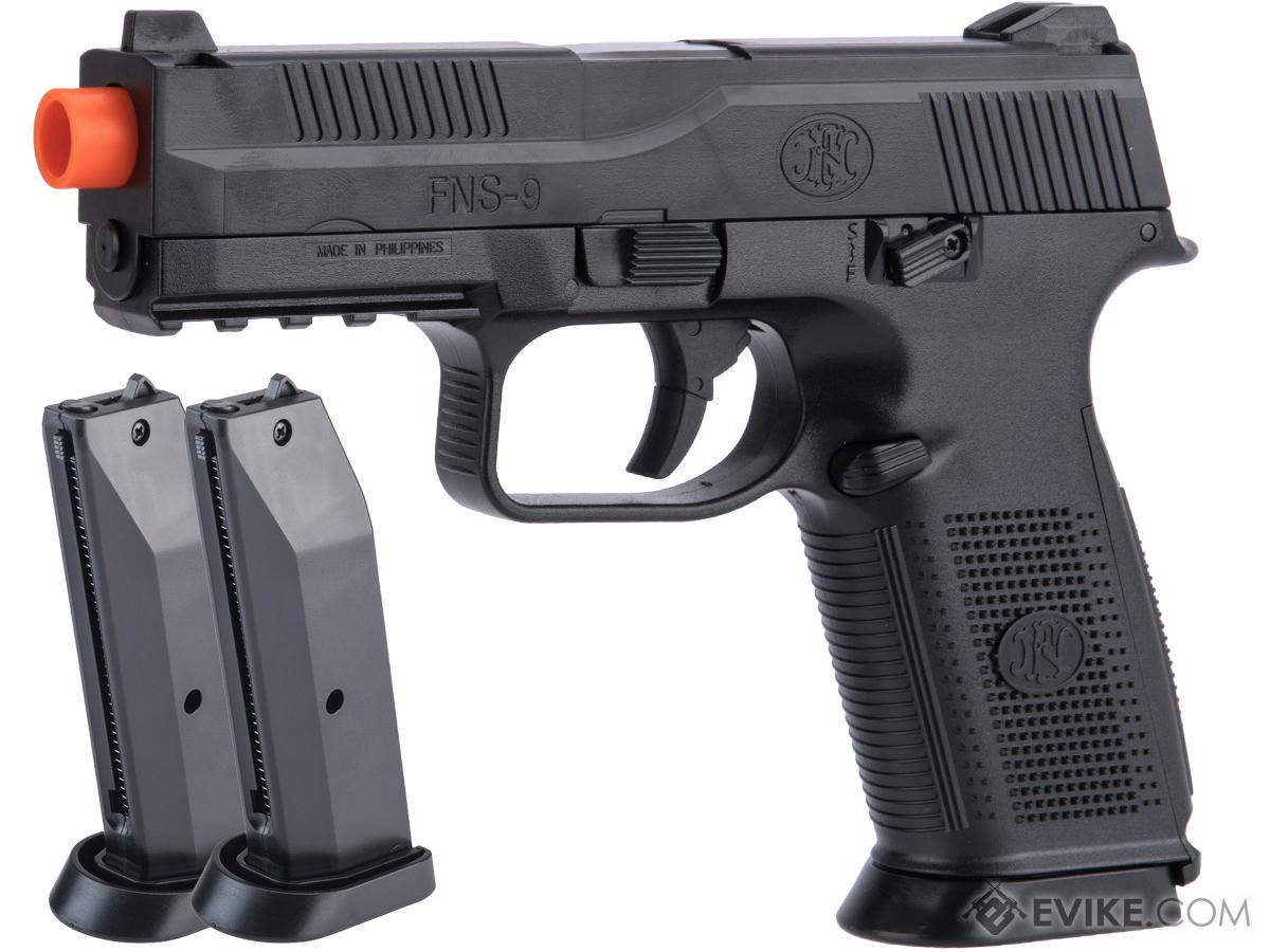 FN Herstal FNS-9 Airsoft Spring Pistol by CyberGun (Color: Black / Add 2x Spare Magazines)