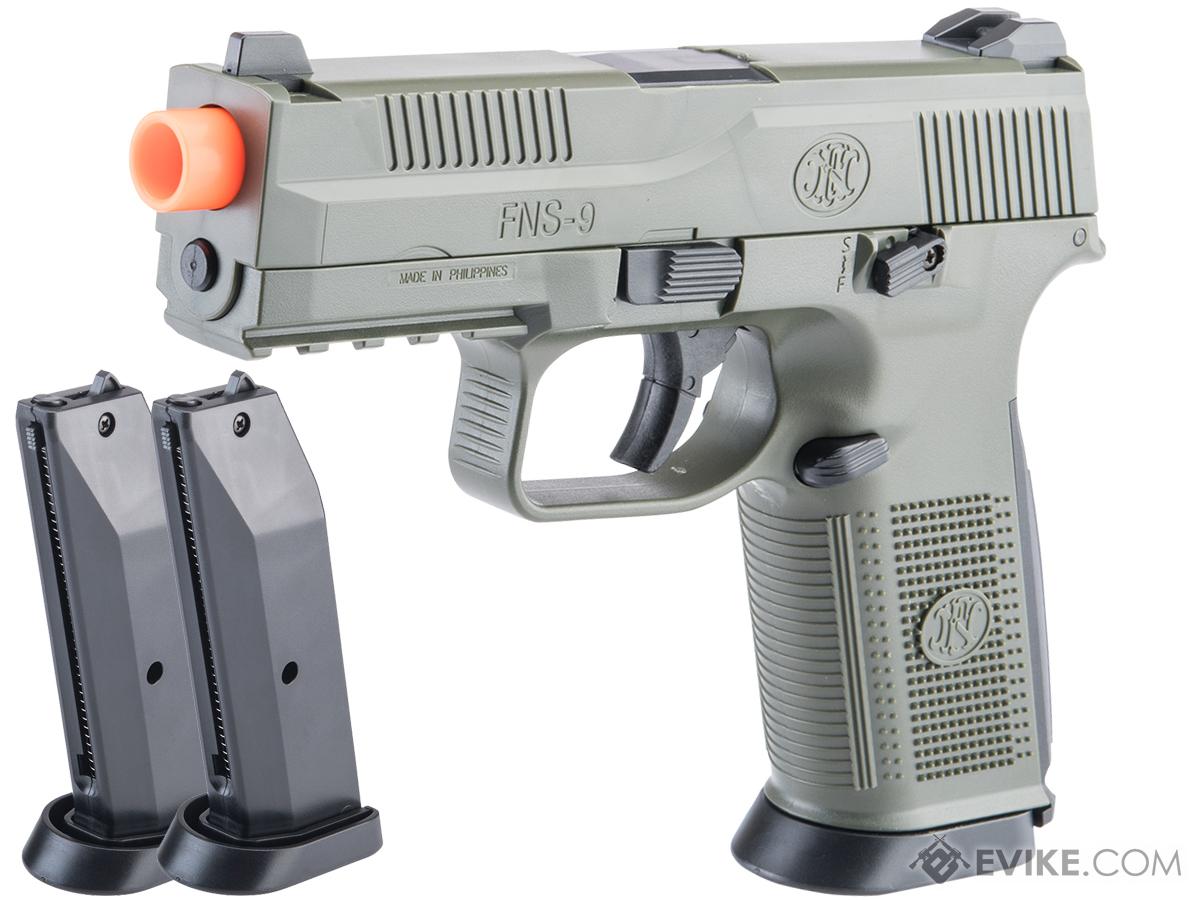 FN Herstal FNS-9 Airsoft Spring Pistol by CyberGun (Color: Ranger Green / Add 2x Spare Magazines)