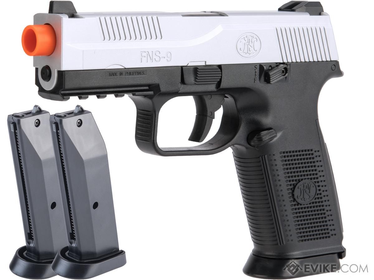 FN Herstal FNS-9 Airsoft Spring Pistol by CyberGun (Color: Two-Tone / Add 2x Spare Magazines)