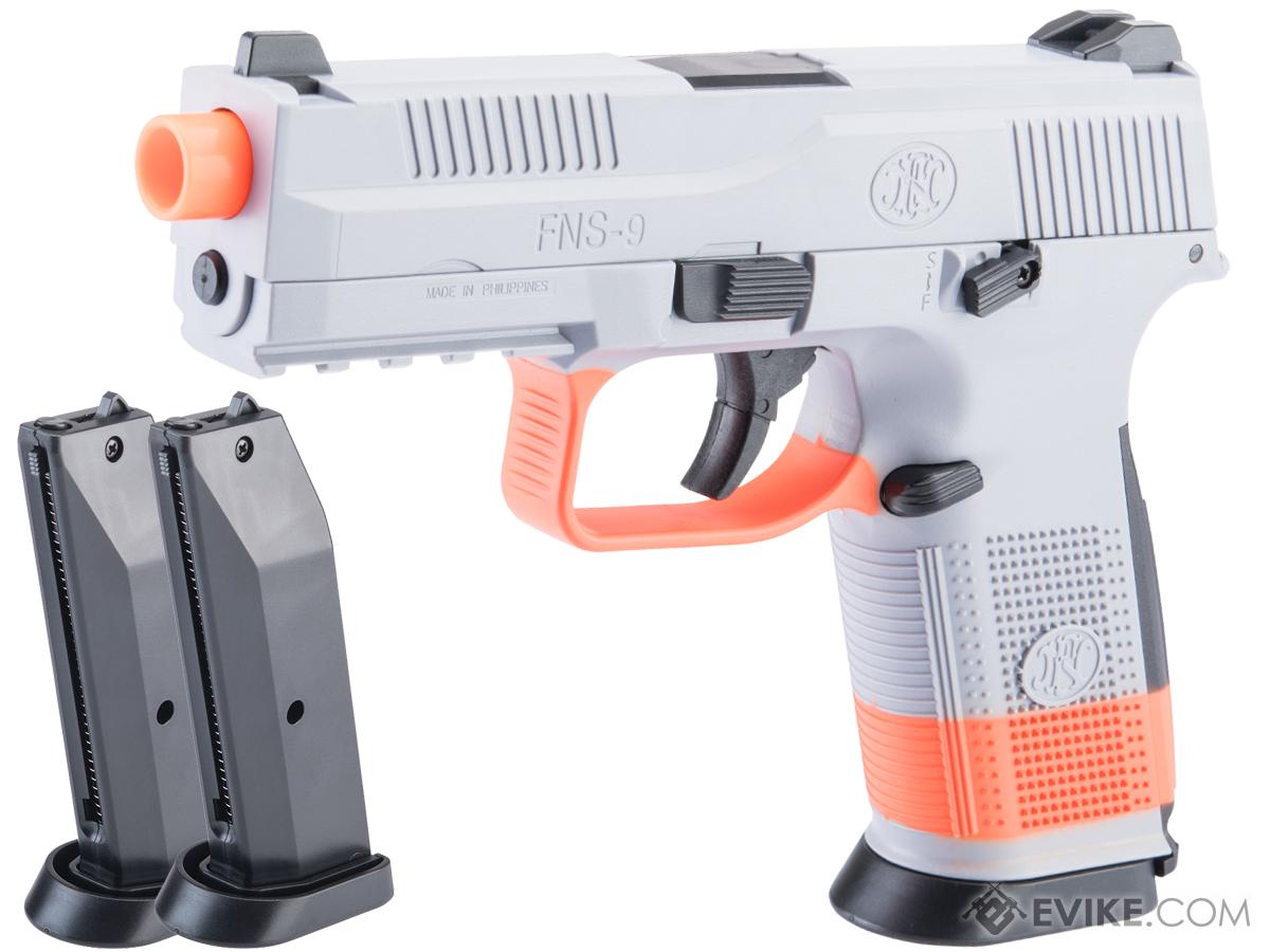 FN Herstal FNS-9 Airsoft Spring Pistol by CyberGun (Color: Wolf Grey - SB199 Orange / Add 2x Spare Magazines)