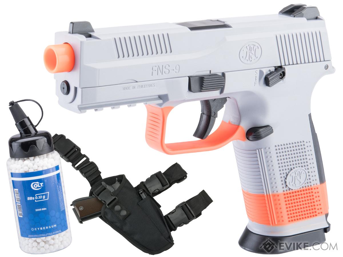 FN Herstal FNS-9 Airsoft Spring Pistol by CyberGun (Color: Wolf Grey - SB199 Orange / Add 2000 BBs & Holster)