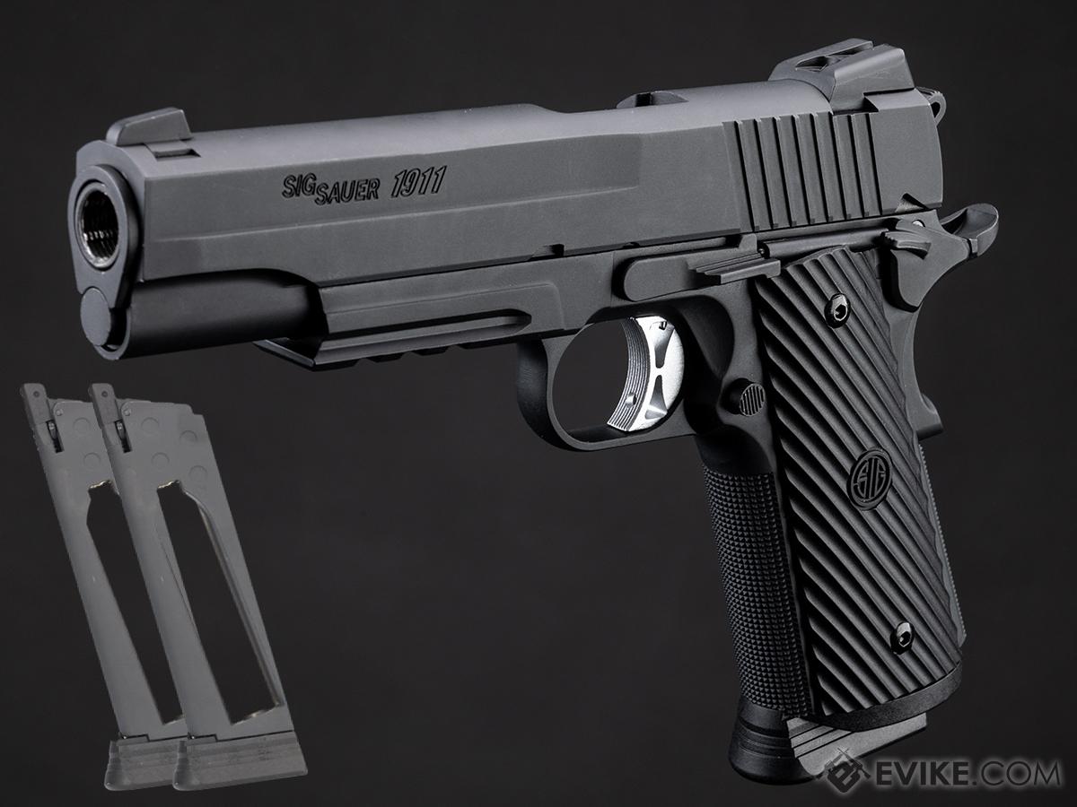 Sig Sauer Proforce 1911 Tacops CO2 Powered Airsoft Gas Blowback Pistol (Model: Black / Add 2x Spare Magazines)