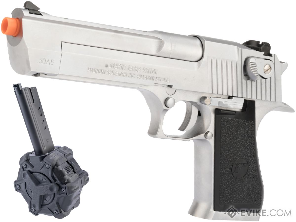 WE-Tech Desert Eagle .50 AE Gas Blowback Airsoft Pistol by Cybergun (Color: Silver / Green Gas / Add Drum Magazine)