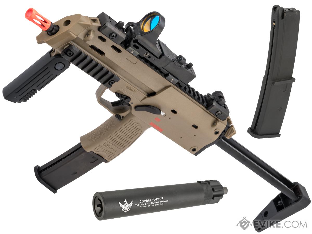 H&K Umarex MP7 Rapid Deployment Hard Kick Airsoft Gas Blowback by KWA (Color: Desert Tan / Add CO2 Magazine + Power-Up Suppressor)