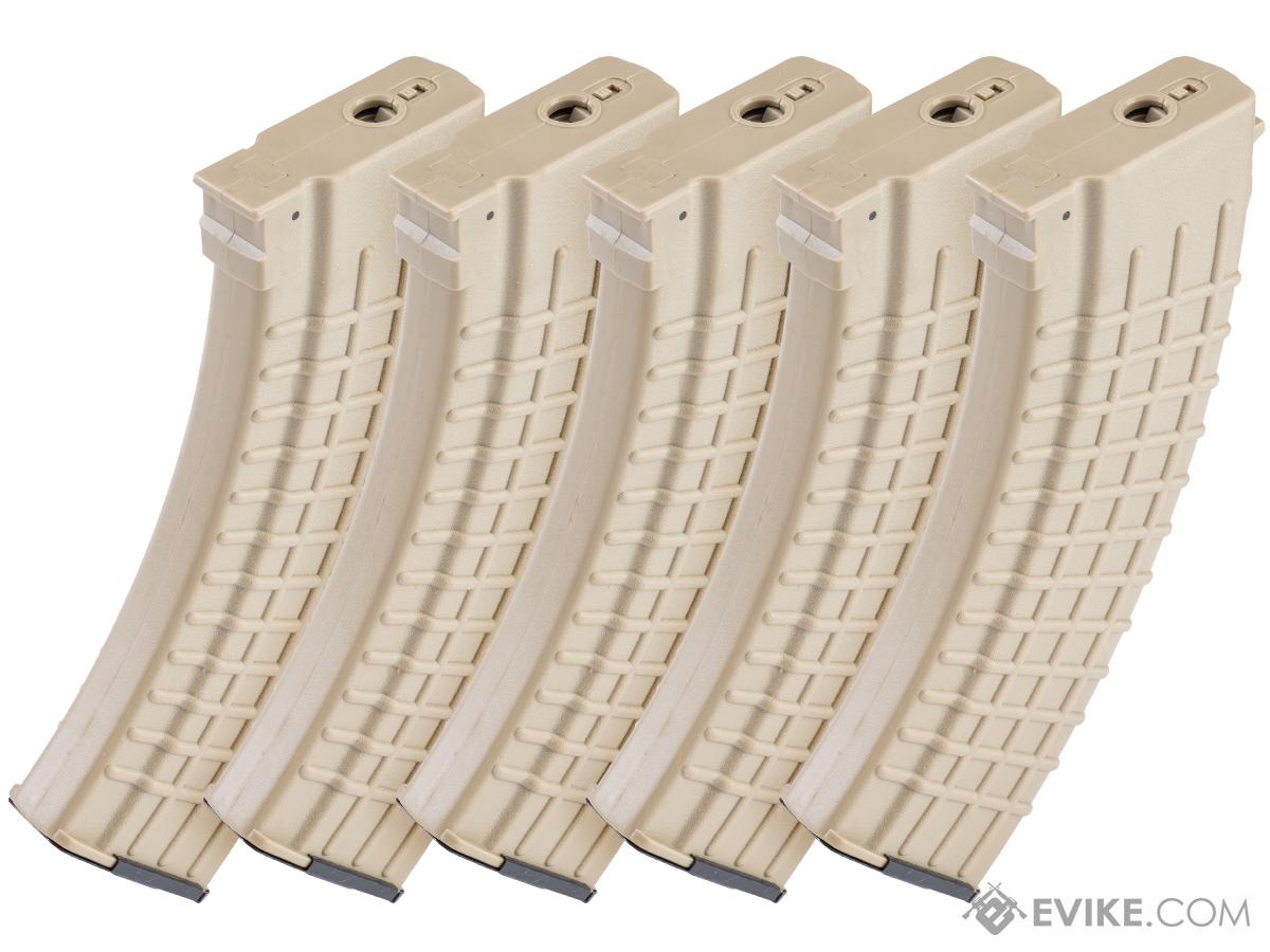 MAG 100 Round Mid-cap Magazine For AK Series Airsoft AEG (Color: Tan / Waffle / Package of 5)