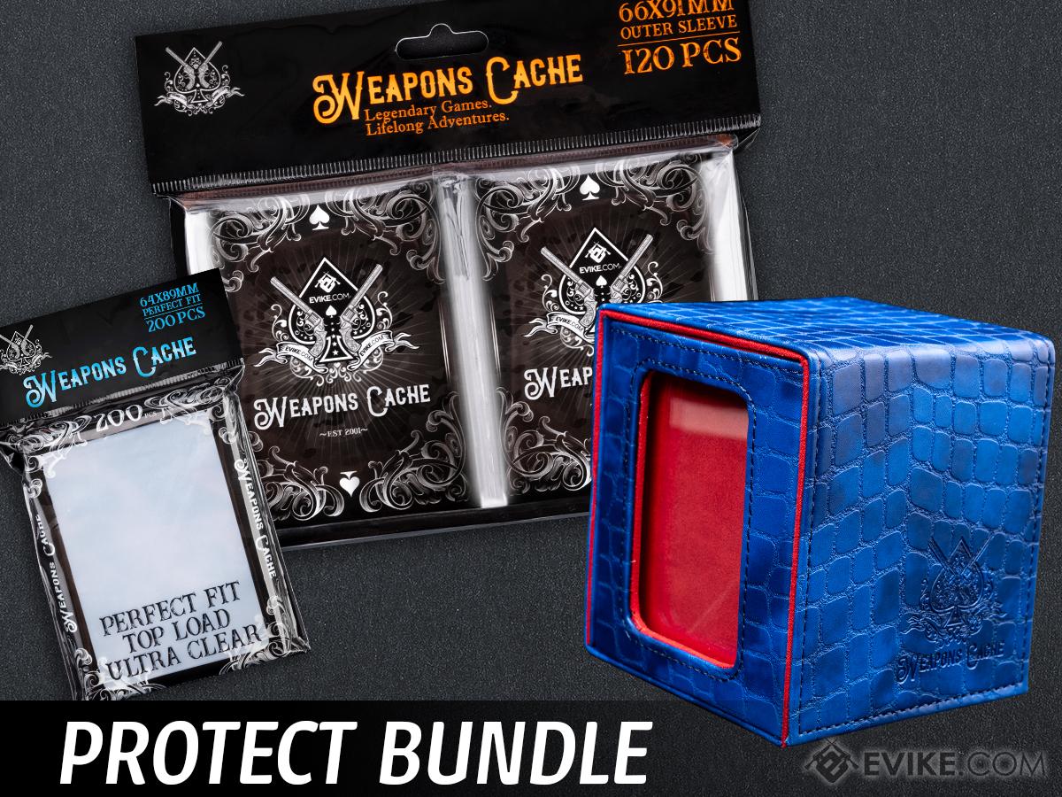 Weapons Cache Protect Bundle with WC Art Series Outer and Perfect Fit Inner Card Sleeves and a WC Commander Bunker Deck Box (Style: Weapons Cache / Blue & Red)