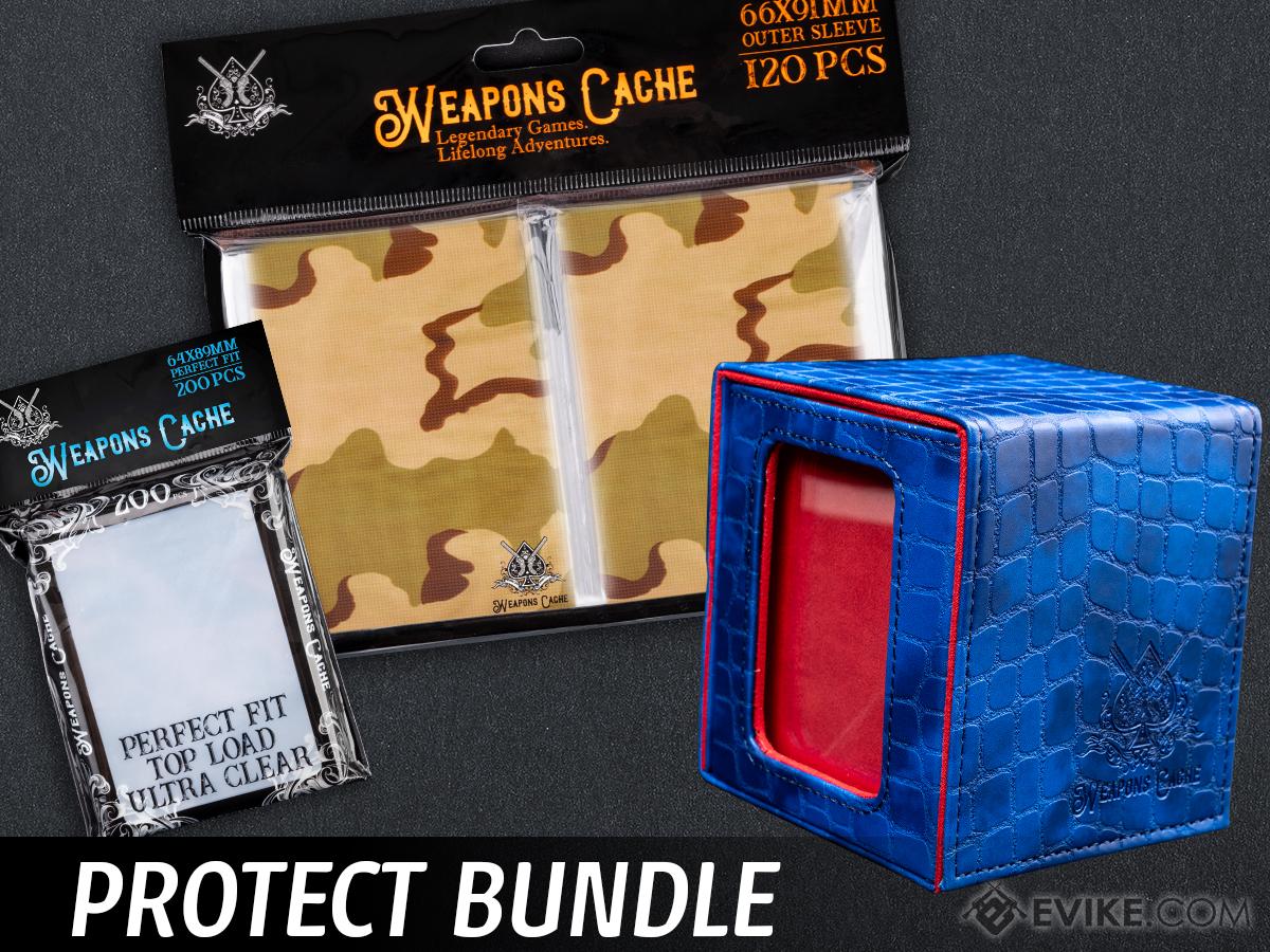 Weapons Cache Protect Bundle with WC Art Series Outer and Perfect Fit Inner Card Sleeves and a WC Commander Bunker Deck Box (Style: Desert Camo / Blue & Red)