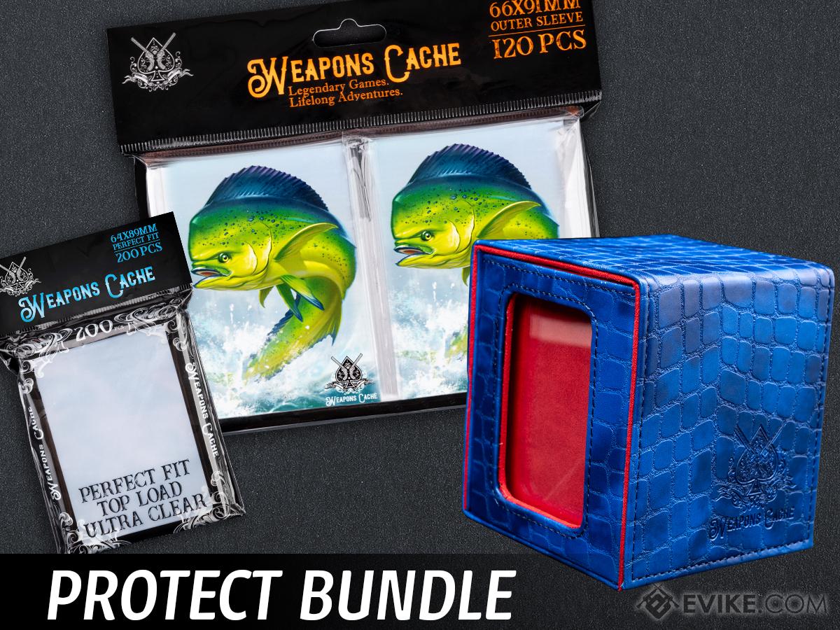 Weapons Cache Protect Bundle with WC Art Series Outer and Perfect Fit Inner Card Sleeves and a WC Commander Bunker Deck Box (Style: Dorado / Blue & Red)