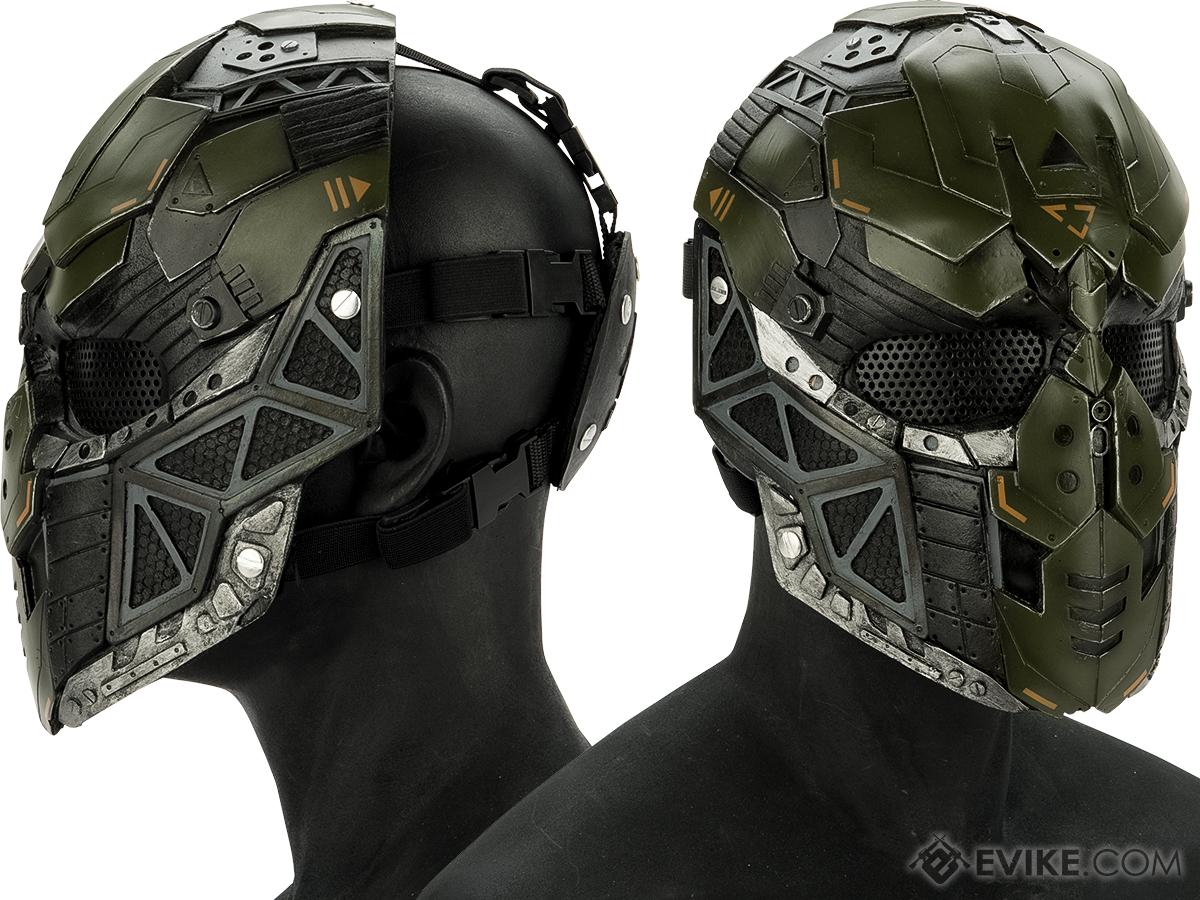 R Custom Fiberglass Raptor Full Face Mask Color Od Green Mesh Lens Tactical