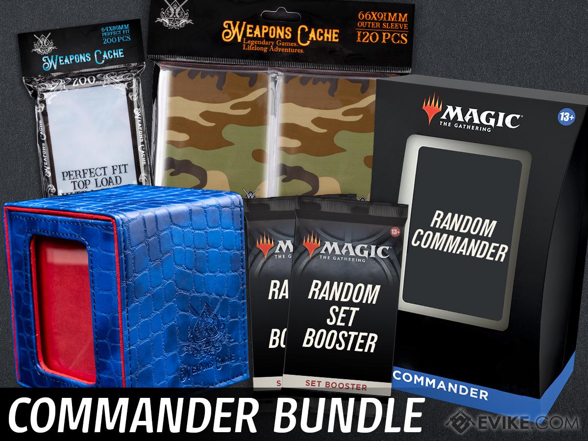 Weapons Cache Commander Bundle featuring Magic: The Gathering Commander Decks and Booster Packs (Color: Blue Deck Box)