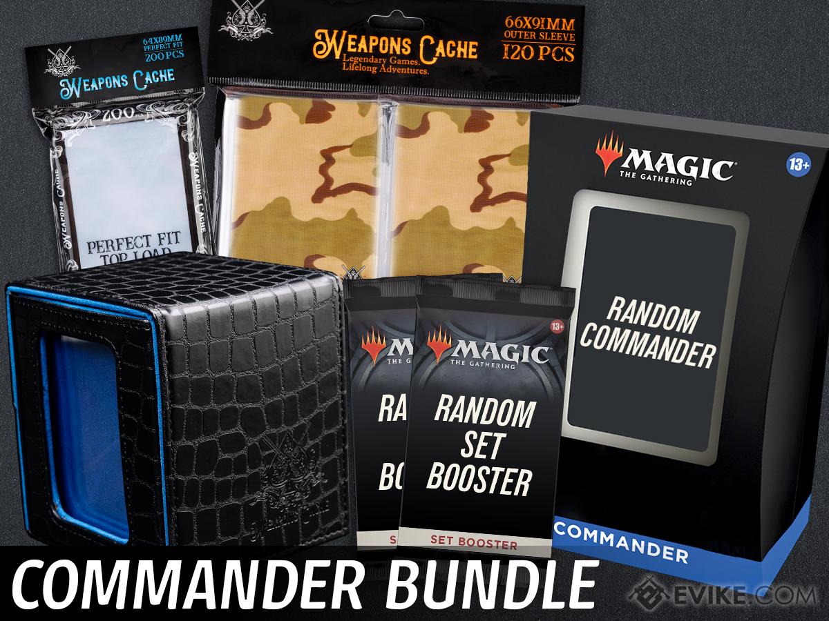 Weapons Cache Commander Bundle featuring Magic: The Gathering Commander Decks and Booster Packs (Color: Black Deck Box)