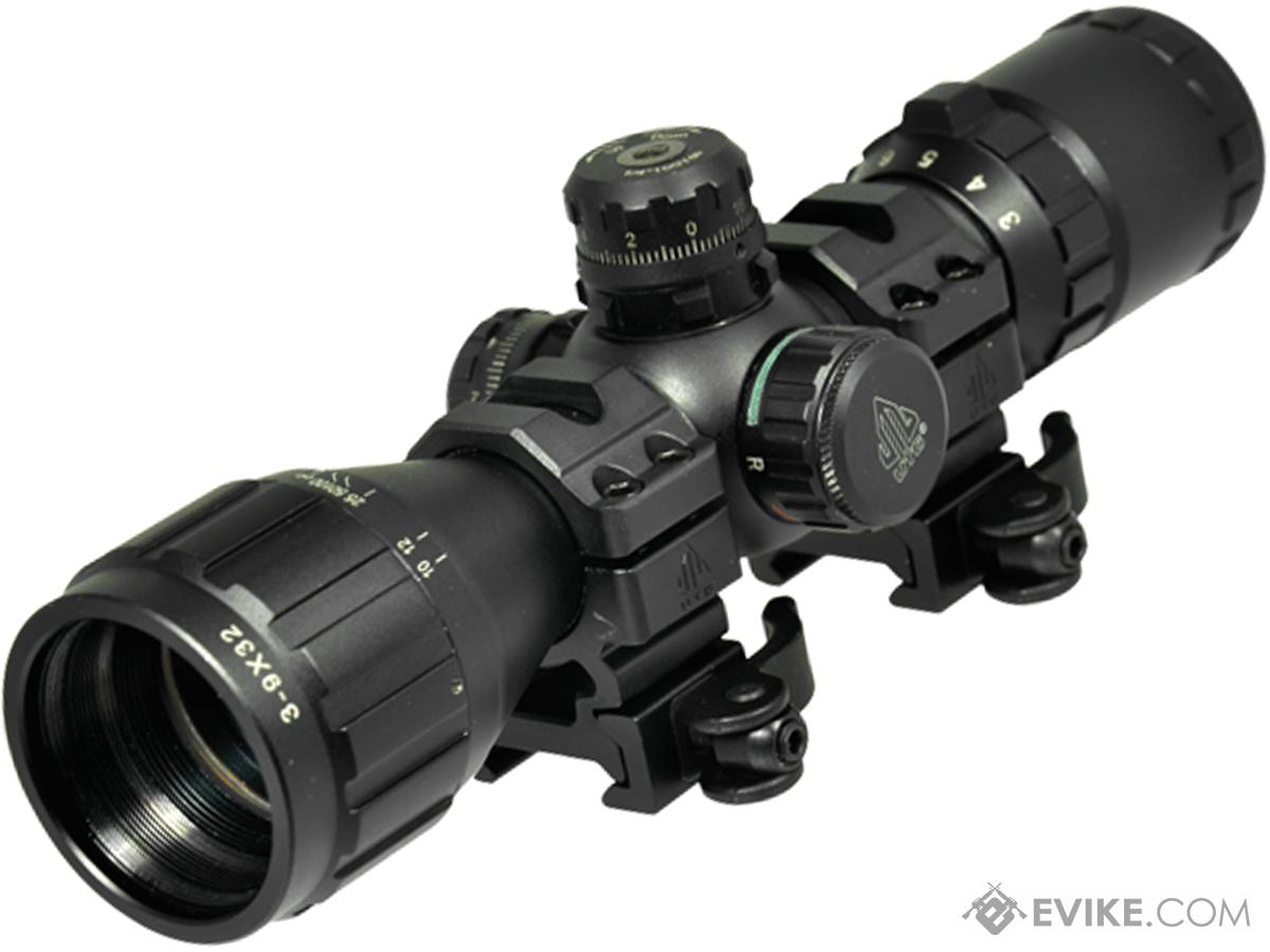 UTG BugBuster 3-9X32 with AO and QD Rings - RGB Mil-Dot Reticle