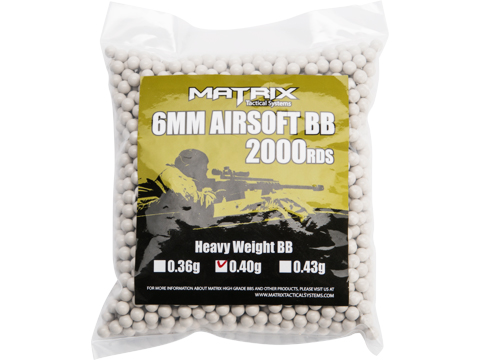 0.40g Sniper MAX Grade 6mm Airsoft BB by Matrix (Color: White / 2,000 Rounds)