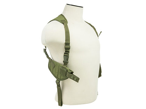 VISM by NcSTAR Ambidextrous Horizontal Shoulder Holster w/ Double Magazine Pouch (Color: OD Green)