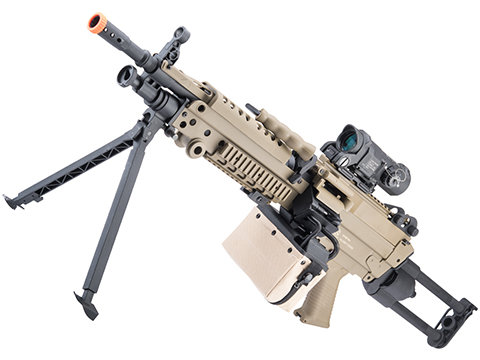 Cybergun FN Licensed M249 MINIMI Featherweight Airsoft Machine Gun (Model: Para / Tan / <350 FPS Electronic Trigger MOSFET / Add 1500rd Tan Sack Magazine)