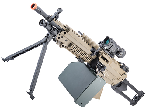 Cybergun FN Licensed M249 MINIMI Featherweight Airsoft Machine Gun (Model: Para / Tan / <350 FPS / Add 2500rd Box Magazine)
