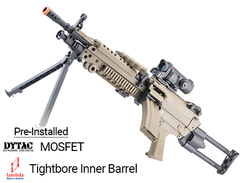 Cybergun FN Licensed M249 MINIMI Featherweight Airsoft Machine Gun (Model: Para / Tan / <350 FPS Electronic Trigger MOSFET / Performance Plus Package)