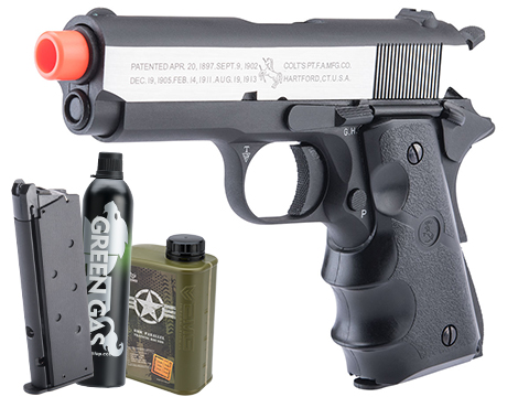 Cybergun Colt Licensed 1911 Airsoft Gas Blowback Pistol (Color: Two-Tone Silver - Black / Officer / Gas / Essentials Pack)