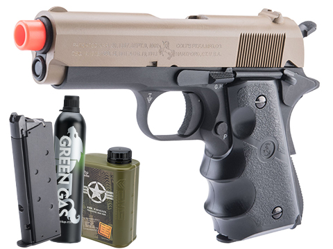 Cybergun Colt Licensed 1911 Airsoft Gas Blowback Pistol (Color: Two-Tone Tan - Black / Officer / Gas / Essentials Pack)