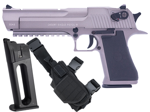 Cybergun Magnum Research Licensed Full Auto Select Fire Desert Eagle CO2 Gas Blowback Airsoft Pistol by KWC (Color: Grey w/ Rail / Add Magazine + Holster)
