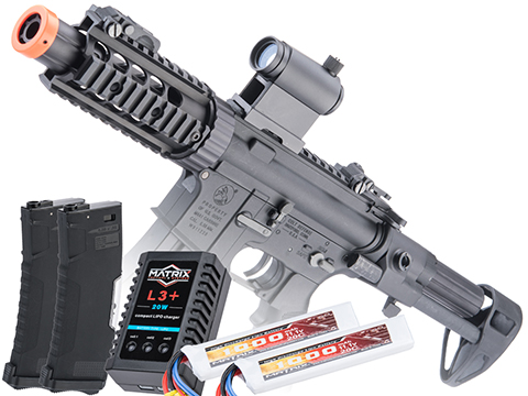 Cybergun Licensed Colt Sportsline M4 AEG Rifle w/ G3 Micro-Switch Gearbox (Model: SD PDW-S / Black / Go Airsoft Package)