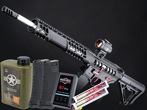 EMG F-1 Firearms UDR-15 Skeletonized AR-15 eSilverEdge Airsoft AEG Rifle w/ C7M M-LOK Handguard (Color: Black & Red / Carbine / Tactical Package)