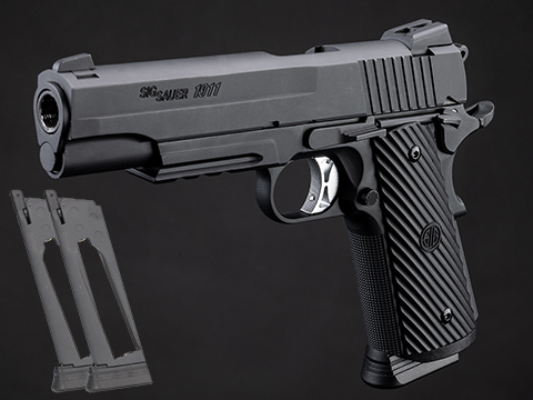 Sig Sauer Proforce 1911 Tacops CO2 Powered Airsoft Gas Blowback Pistol (Model: Black / Add 2x Spare Magazines)