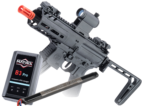 SIG Sauer ProForce Sportline MPX-K Airsoft AEG SMG (Color: Black / LiPo Battery & Charger Package)