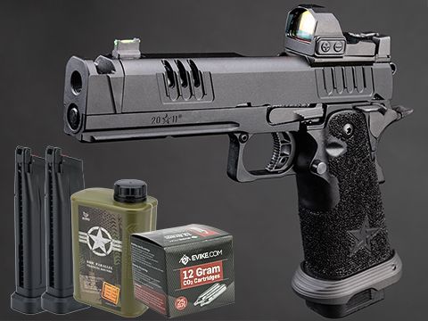 6mmProShop Staccato Licensed XC 2011 Gas Blowback T8 Airsoft Pistol w/ Muzzle Compensator (Model: CO2 / Reload Package)