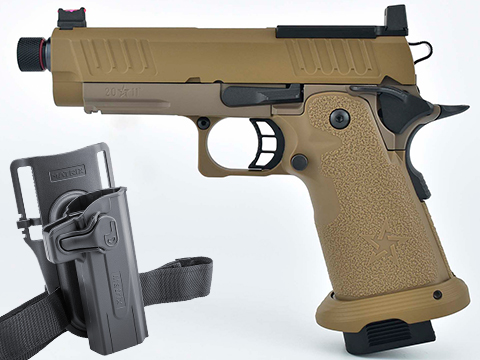 6mmProShop Staccato Licensed C2 Compact 2011 Gas Blowback T8 Airsoft Pistol (Color: Flat Dark Earth / CO2 / Add Holster)