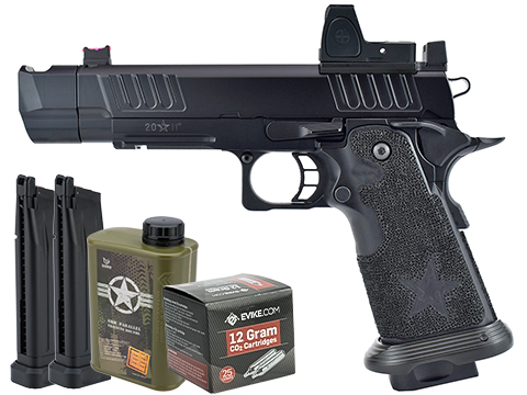 6mmProShop Staccato Licensed P COMP SOC 2011 Gas Blowback T8 Airsoft Pistol w/ Muzzle Compensator (Model: CO2 / Reload Package)