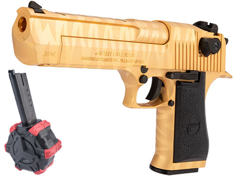 WE-Tech Desert Eagle .50 AE Gas Blowback Airsoft Pistol by Cybergun (Color: Gold Tigerstripe / Green Gas / Add Drum Magazine)