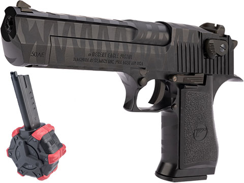 WE-Tech Desert Eagle .50 AE Gas Blowback Airsoft Pistol by Cybergun (Color: Black Tigerstripe / Green Gas / Add Drum Magazine)