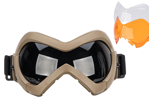 6mmProShop Slipstream Goggle & Lower Face Shield Face Mask (Color: Tan Frame / Full Lens Kit)