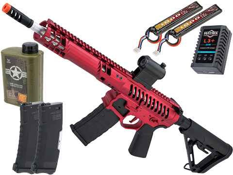 EMG F-1 Firearms SBR Airsoft AEG Training Rifle w/ eSE Electronic Trigger (Model: Red / RS-3 350 FPS / Tactical Package)