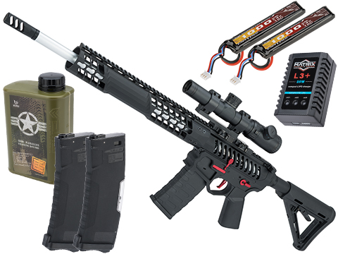 EMG F-1 Firearms BDR-15 3G AR15 2.0 eSilverEdge Full Metal Airsoft AEG Training Rifle (Model: Black - Red / Magpul 350 FPS / Tactical Package)