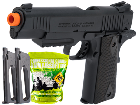 Colt Licensed 1911 Tactical Full Metal CO2 Airsoft Gas Blowback Pistol by KWC (Model: Black / Reload Package)