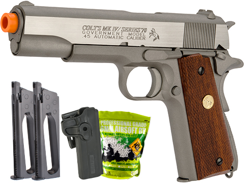 Colt Licensed 1911 Tactical Full Metal CO2 Airsoft Gas Blowback Pistol by KWC (Model: Stainless Classic / Carry Package)