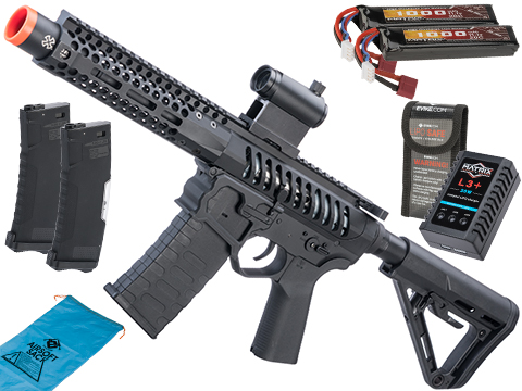 EMG F-1 Firearms PDW AR15 eSilverEdge Airsoft AEG Training Rifle (Model: 3G Style 1 / RS3 / Black / Go Airsoft Package)